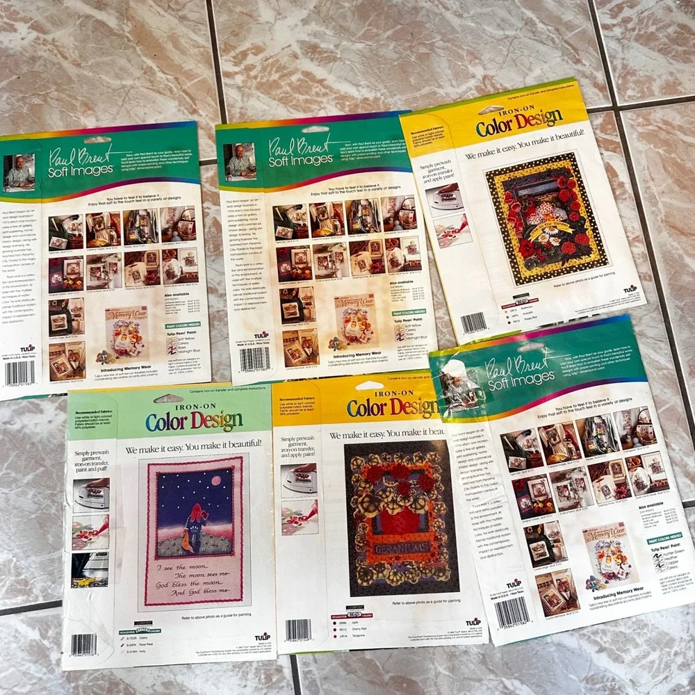 Vintage 1996 Tulip Iron-On Designs Paul Brent Soft Images Color Design Lot of 6